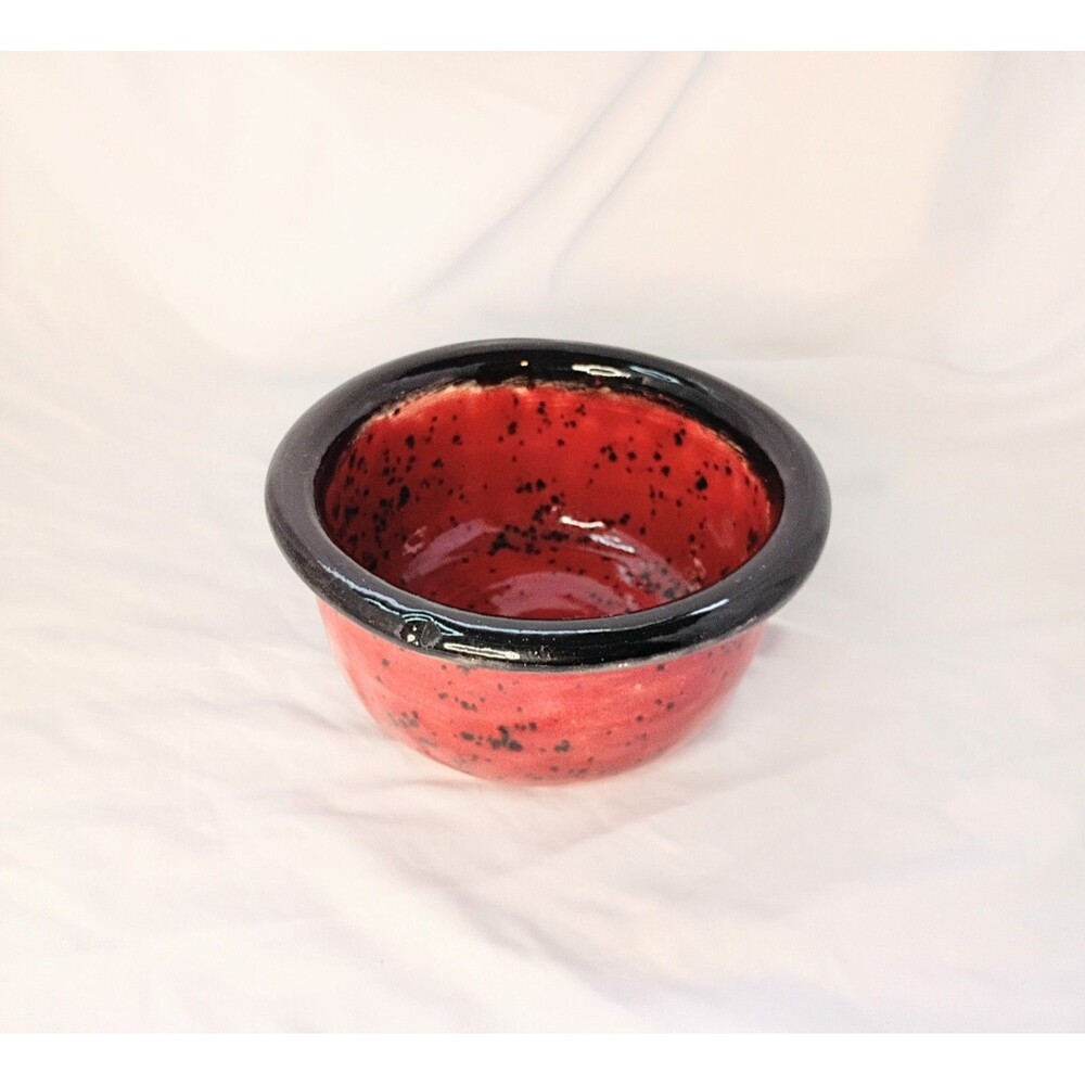Handmade Stoneware Pottery Bowl - Red Speckled With Black Rim